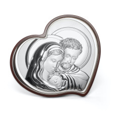 Срібна ікона Святе Сімейство 9,5х12,5 см у формі серця