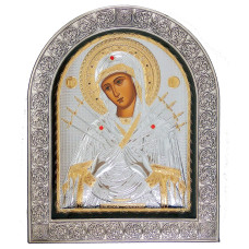 Семистрільна 21х26 см Срібна Ікона Божої Матері під Склом, обгорнута в темну шкіру (Греція)