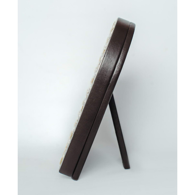 Семистрільна 21х26 см Срібна Ікона Божої Матері під Склом, обгорнута в темну шкіру (Греція)