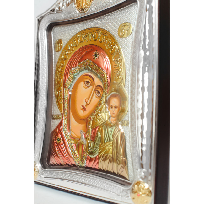 Ексклюзивна срібна ікона Казанська Божа Матір 15,5х19,5см під склом