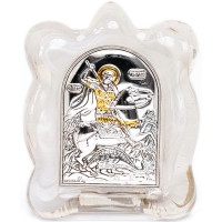 Икона Георгия Победоносца в белом муранском стекле 7х9см