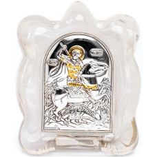 Ікона Георгія Побідоносця в білому муранському склі 7х9 см