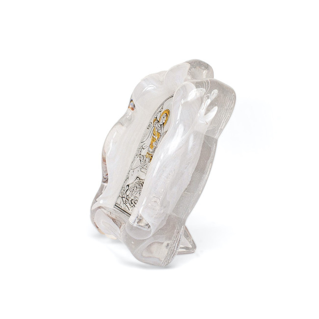 Ікона Георгія Побідоносця в білому муранському склі 7х9 см