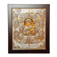 Икона Богородица Неополимая купина 20х25см в серебре 925 пробы и позолоте