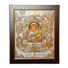 Икона Богородица Неополимая купина 20х25см в серебре 925 пробы и позолоте