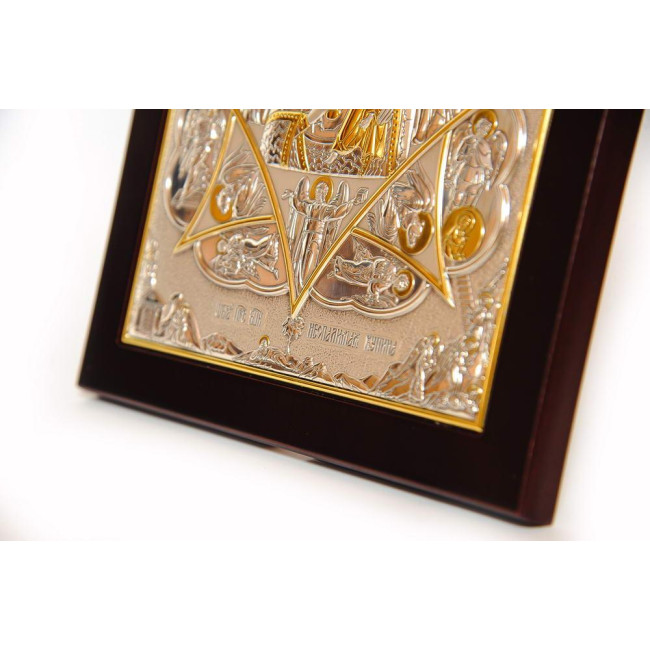 Икона Богородица Неополимая купина 20х25см в серебре 925 пробы и позолоте