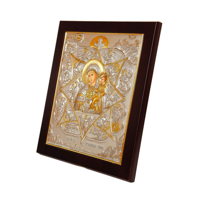 Икона Богородица Неополимая купина 20х25см в серебре 925 пробы и позолоте