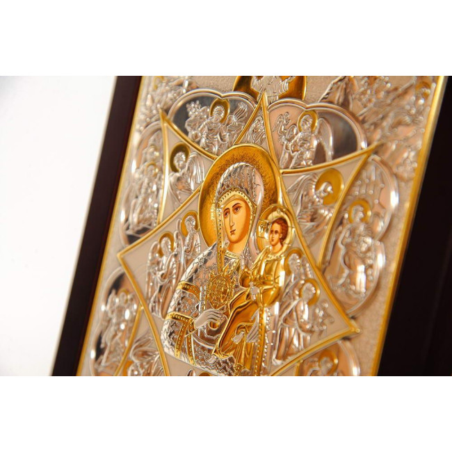 Икона Богородица Неополимая купина 20х25см в серебре 925 пробы и позолоте