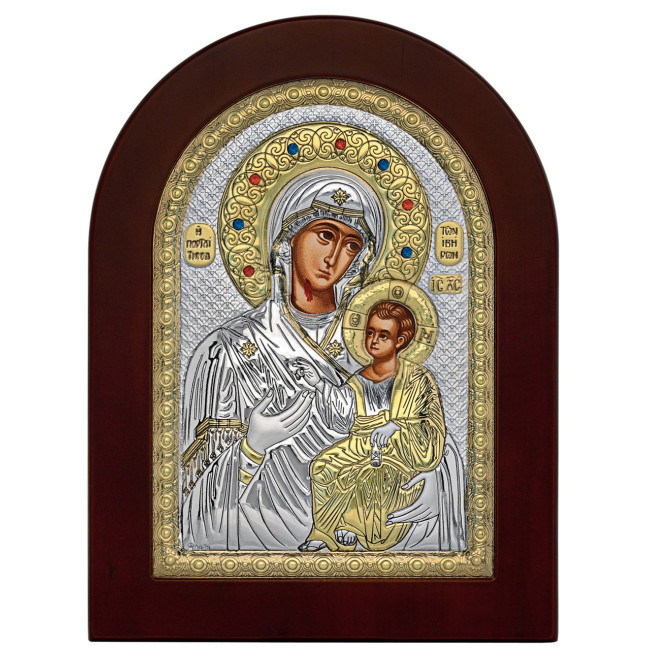 Ікона Іверська Божа Матір у сріблі та позолоті 15х19 см (Греція)