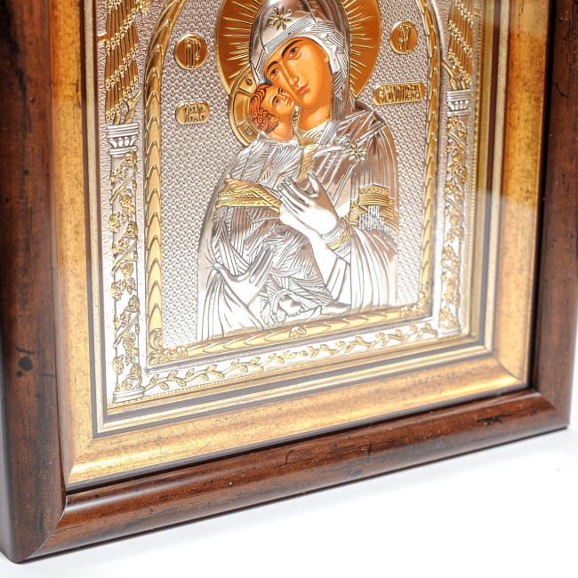 Ікона Володимирська Богородиця 30,5х28,5 см під склом у сріблі та позолоті (Божа Мати)