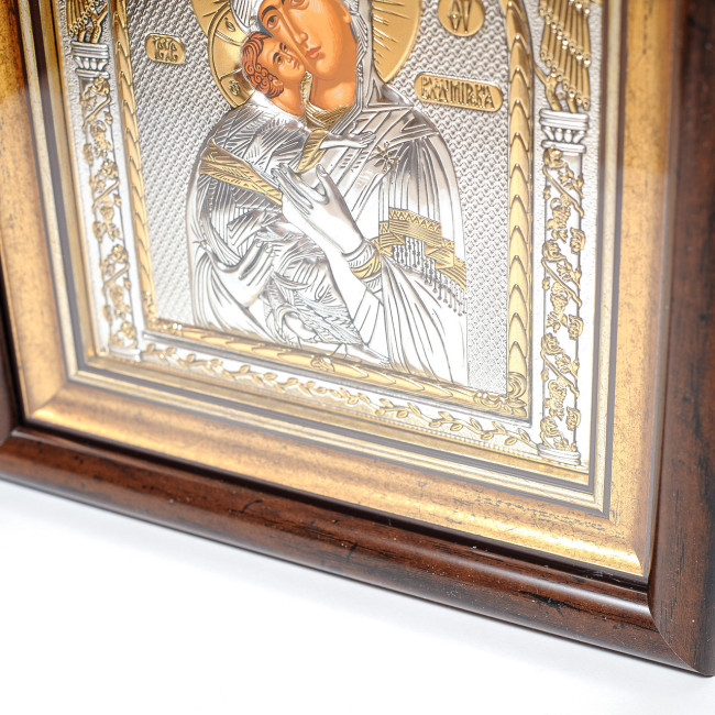 Ікона Володимирська Богородиця 30,5х28,5 см під склом у сріблі та позолоті (Божа Мати)