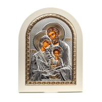 Святе Сімейство 20х25 см на білому дереві грецька срібна ікона