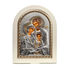 Святе Сімейство 20х25 см на білому дереві грецька срібна ікона