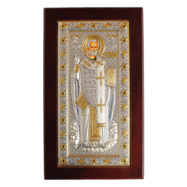 Срібна ікона Миколай Чудотворець 10,4х17,8 см, на повний зріст