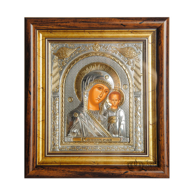 Ікона посріблена Казанська Божа Матір 23,3х25,7см прямокутної форми під склом