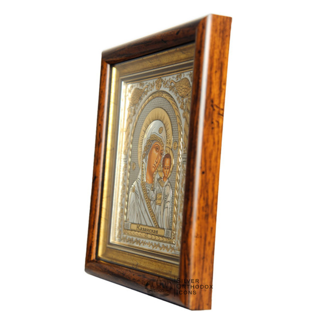 Ікона посріблена Казанська Божа Матір 23,3х25,7см прямокутної форми під склом