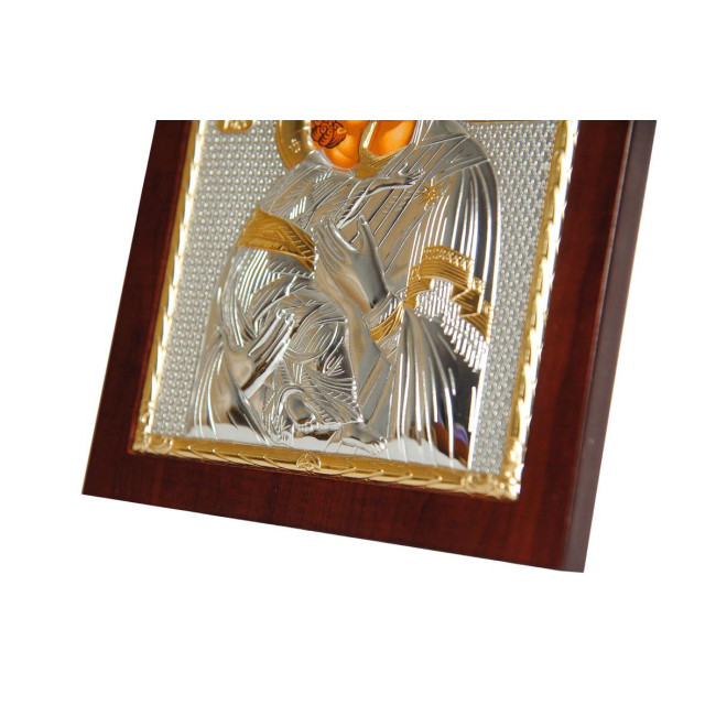 Серебряная Икона Владимирской Божьей Матери 10,7х12,8см арочной формы на дереве с рамкой EP3-007XAG/P