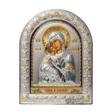 Володимирська Срібна Ікона Божої Матері під Склом, обгорнута в темну шкіру (Греція)