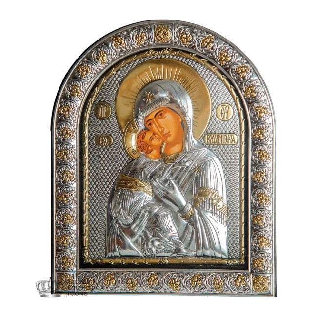 Володимирська Срібна Ікона Божої Матері під Склом, обгорнута в темну шкіру (Греція)