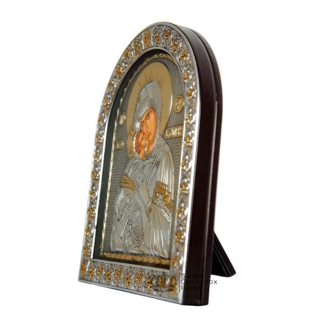 Володимирська Срібна Ікона Божої Матері під Склом, обгорнута в темну шкіру (Греція)