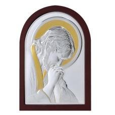 Ікона в католицькому стилі "Ісус, що молиться" аркової форми в срібному окладі 75Х95 мм