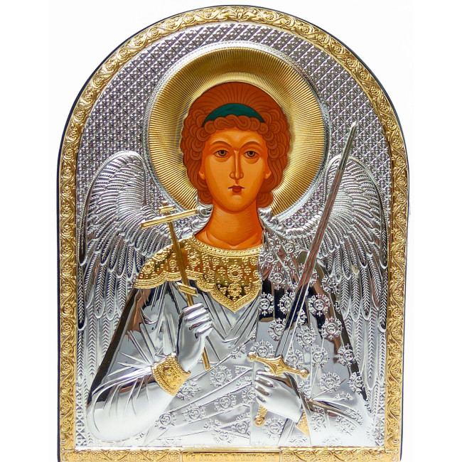 Ангел Хранитель 15,5х12см Серебряная Икона обтянутая в кожу