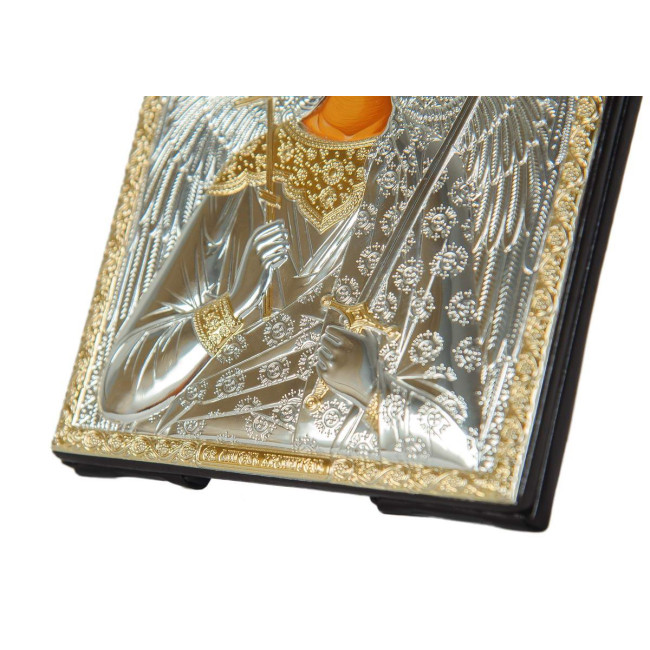 Ангел Хранитель 15,5х12см Серебряная Икона обтянутая в кожу