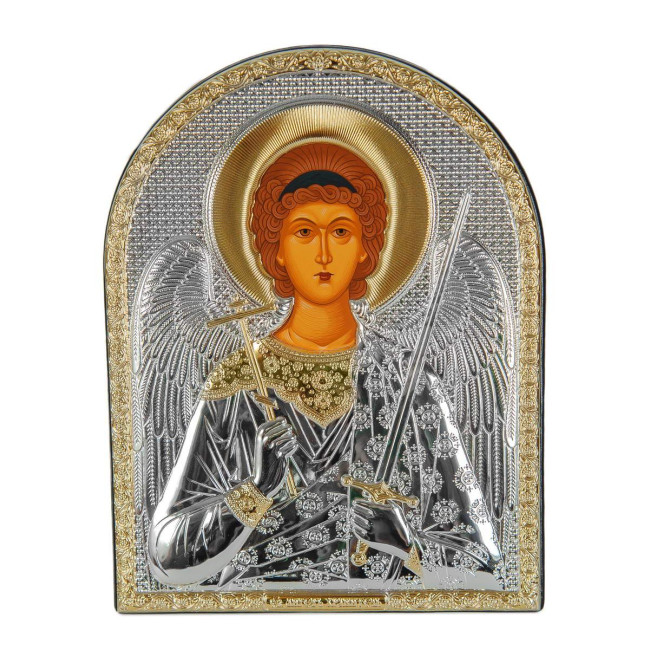 Ангел Хранитель 15,5х12см Серебряная Икона обтянутая в кожу