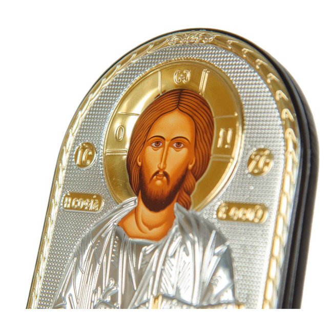 Ікона "Спаситель" срібний оклад у шкіряній оправі 15,5х12см 105 x 85