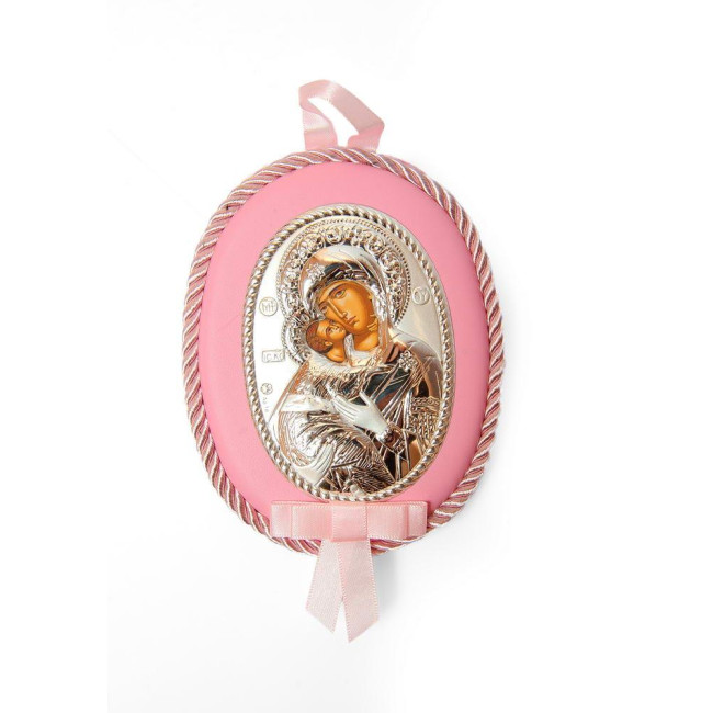 Іконка Володимирська Богородиця 10х12,5см на подушечці (у рожевому кольорі)