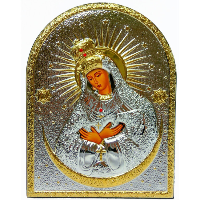 Остробрамська Божа Матір 16,5x21,5см - Срібна Ікона у шкіряній оправі