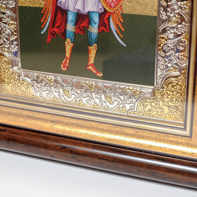 Ікона Архангел Михаїл 29х24 см срібна рамка з позолотою під склом