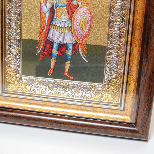 Ікона Архангел Михаїл 29х24 см срібна рамка з позолотою під склом