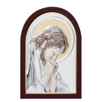 Ікона "Ісус, що молиться" у срібному окладі, вкритому емаллю (білий фон) 75Х95 мм