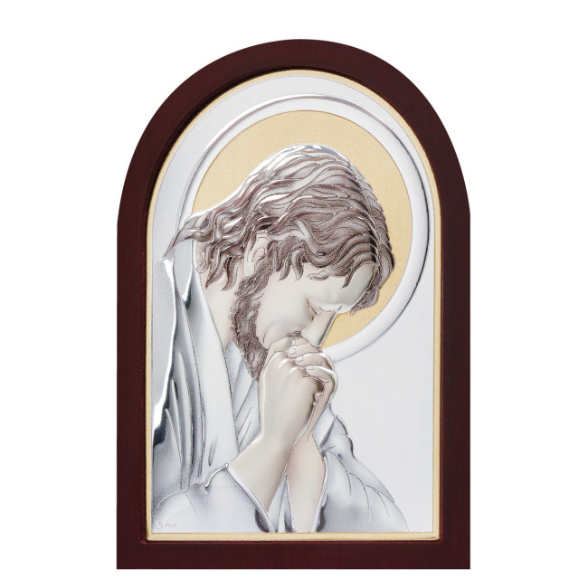 Ікона "Ісус, що молиться" у срібному окладі, вкритому емаллю (білий фон) 75Х95 мм