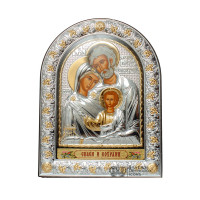 Свята Сім'я 16,5х21,5см Срібна Ікона під Склом, обгорнута темною шкірою (Греція)