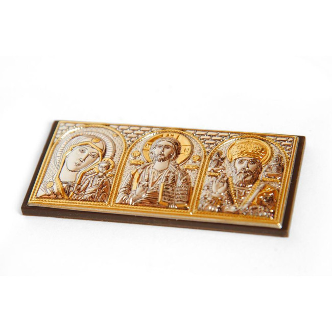 Ікона Триптих в автомобіль Казанська, Ісус, Миколай 3,5x7,5 см