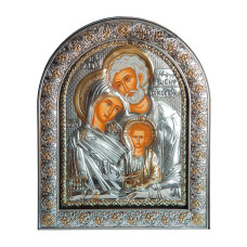 Свята Сім'я 21х26см Срібна Ікона під Склом, обгорнута темною шкірою (Греція)