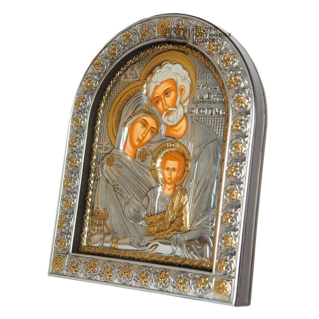 Свята Сім'я 21х26см Срібна Ікона під Склом, обгорнута темною шкірою (Греція)