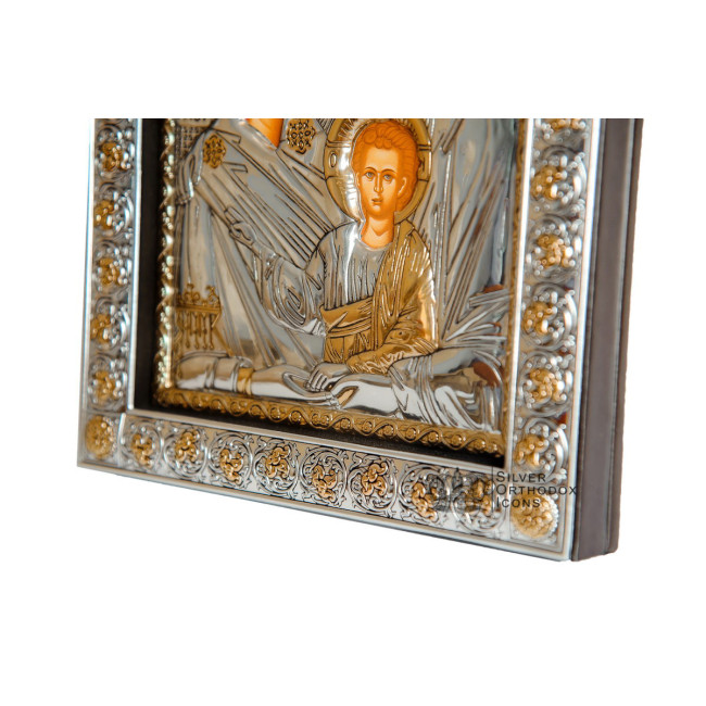 Свята Сім'я 21х26см Срібна Ікона під Склом, обгорнута темною шкірою (Греція)