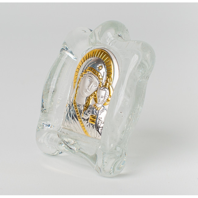 Казанська Богородиця. Ікона в білому склі Мурано 4,5х5см (срібний оклад)