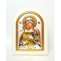 Владимирская Божья Матерь, серебряная икона на белом дереве 15х21см