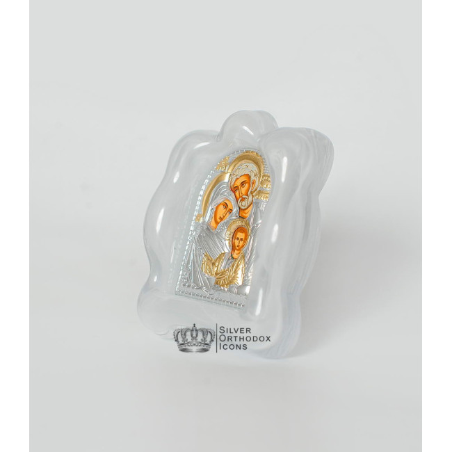 Ікона срібна "Свята Сім'я" в муранському склі 70х90 мм