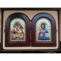 Пара икон Ерусалимская Богородица и Иисус 10х14см серебряный оклад, украшенный разноцветной эмалью