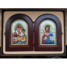 Пара ікон Єрусалимська Богородиця та Ісус 10х14см срібний оклад, прикрашений різнокольоровою емаллю