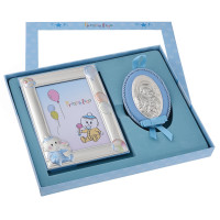 Подарунковий набір срібна рамка для фото 17х13см ікона на подушечці 10х5 см