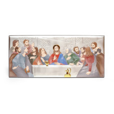 Таємна Вечеря 38,5х17 см Срібна Ікона, прикрашена Різнобарвною Емаллю