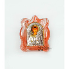 Икона серебренная "Ангел Хранитель" в муранском стекле 70х90мм