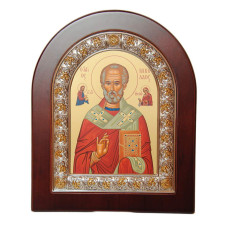 Ікона Миколая Чудотворця 13 х 11 см у срібній рамці з позолотою