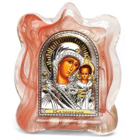 Ікона в червоному Муранському склі Казанській Богородиці 7х9 см